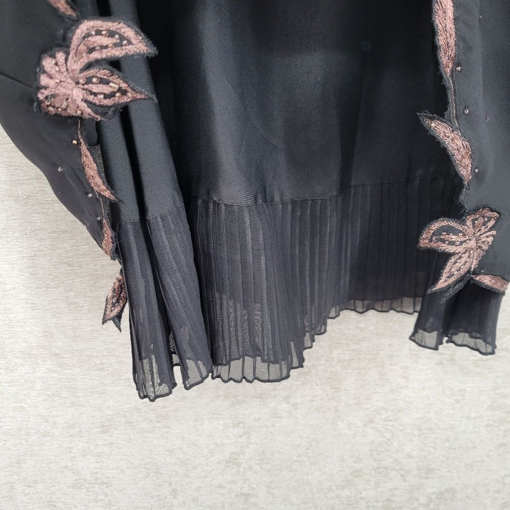 Rene Derhy Vintage Black Midi Skirt with Metallic Pink Embroiderd Flowers - Picture 10 of 12